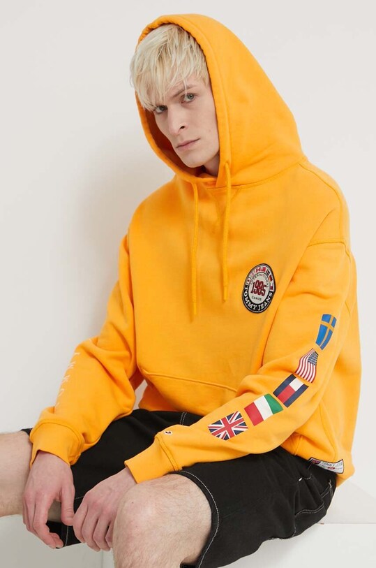 Бавовняна кофта Tommy Jeans Archive Games з капюшоном жовтий DM0DM19544
