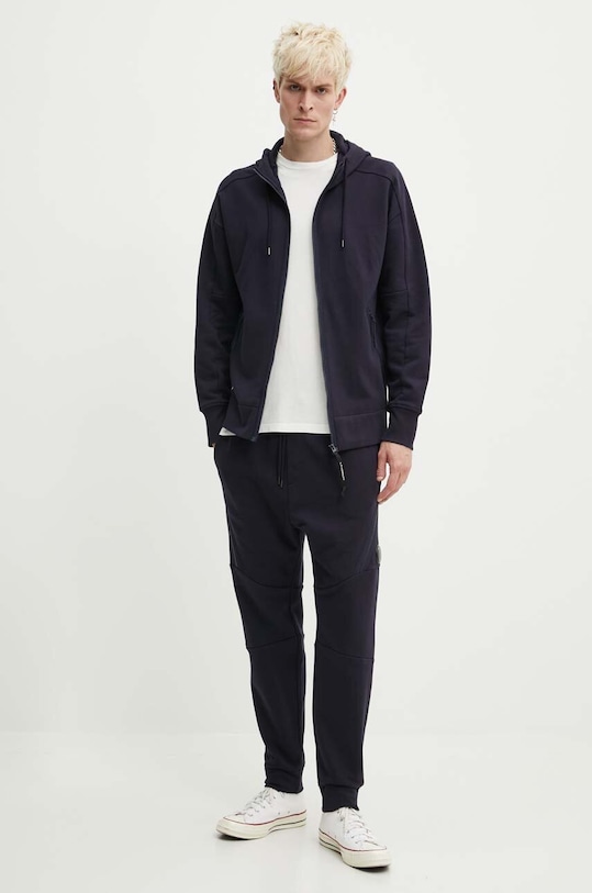 C.P. Company bluza bawełniana Diagonal Raised Fleece Goggle 16CMSS082A005086W granatowy SS24