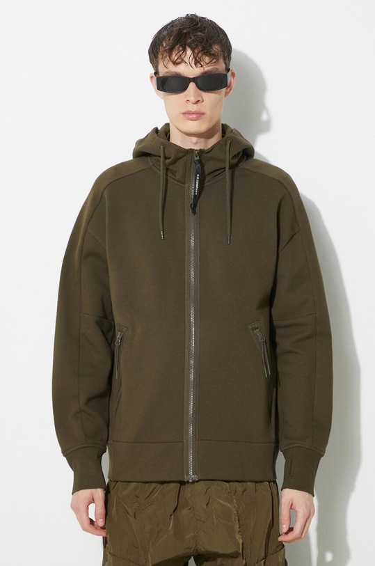 C.P. Company bluza bawełniana Diagonal Raised Fleece Goggle bawełna zielony 16CMSS082A005086W