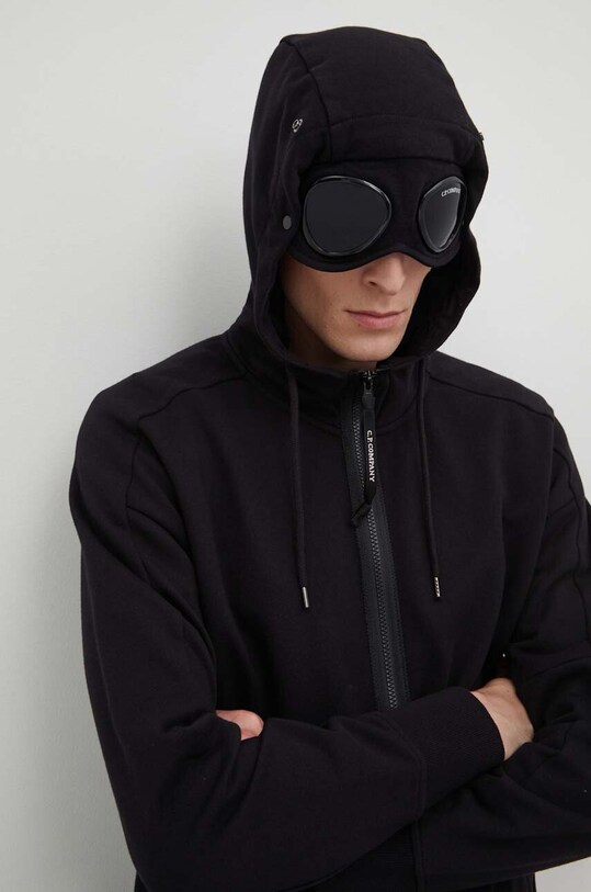 Хлопковая кофта C.P. Company Diagonal Raised Fleece Goggle с капюшоном чёрный 16CMSS082A005086W