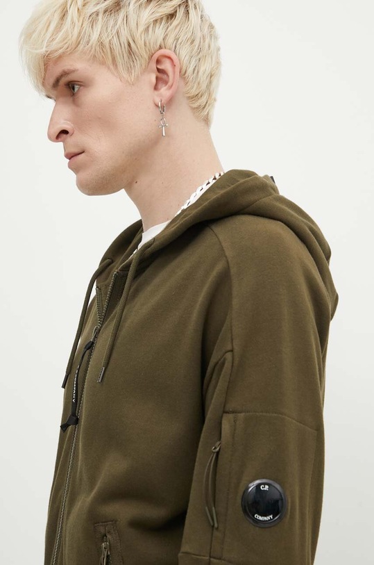 C.P. Company felpa in cotone Diagonal Raised Fleece Zipped verde 16CMSS400A005086W