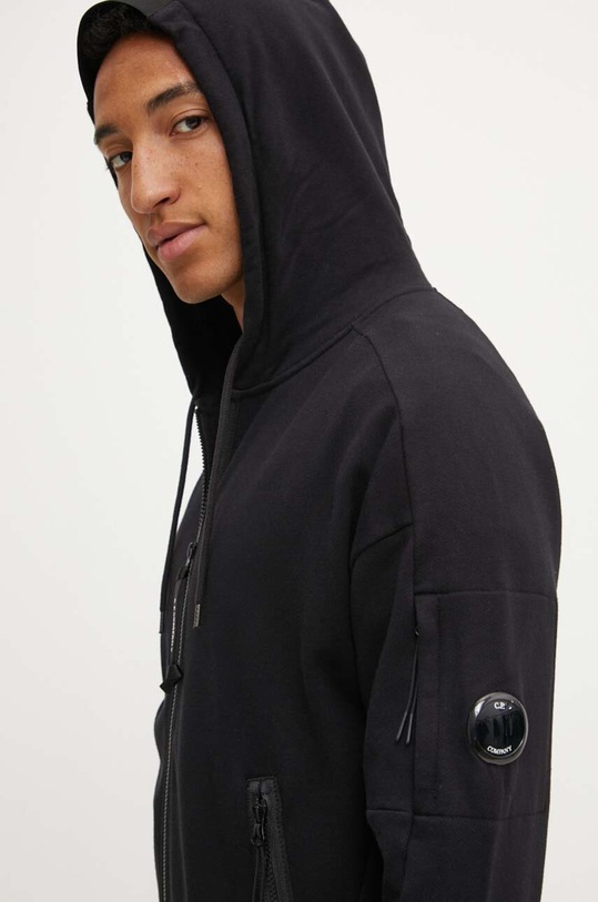 Bavlněná mikina C.P. Company Diagonal Raised Fleece Zipped s kapucí černá 16CMSS400A005086W