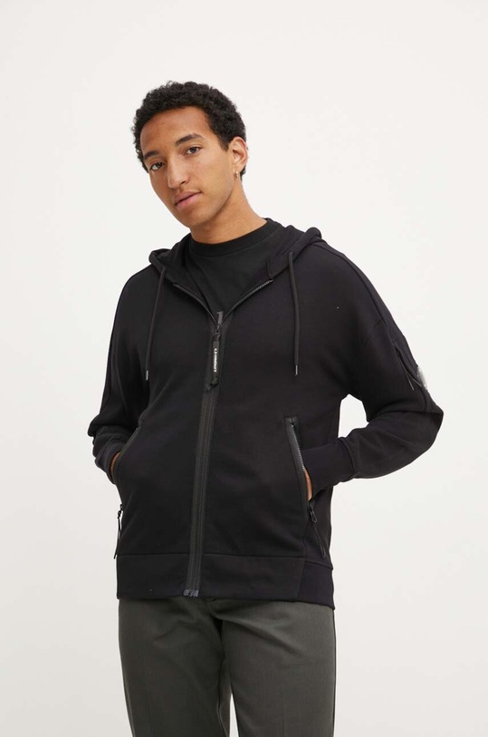 Bavlněná mikina C.P. Company Diagonal Raised Fleece Zipped černá 16CMSS400A005086W
