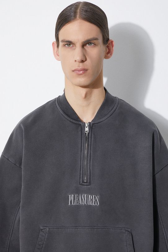 Бавовняна кофта PLEASURES Skull Spiral Quarter Zip P24SP035.BLACK сірий