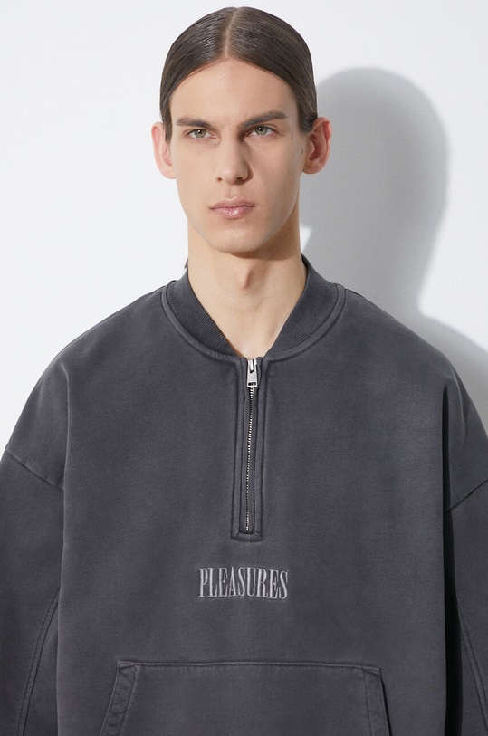 Памучен суичър PLEASURES Skull Spiral Quarter Zip P24SP035.BLACK сив