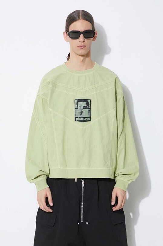Clothing PLEASURES cotton sweatshirt Mentor Crewneck P24SP044.MATCHA green