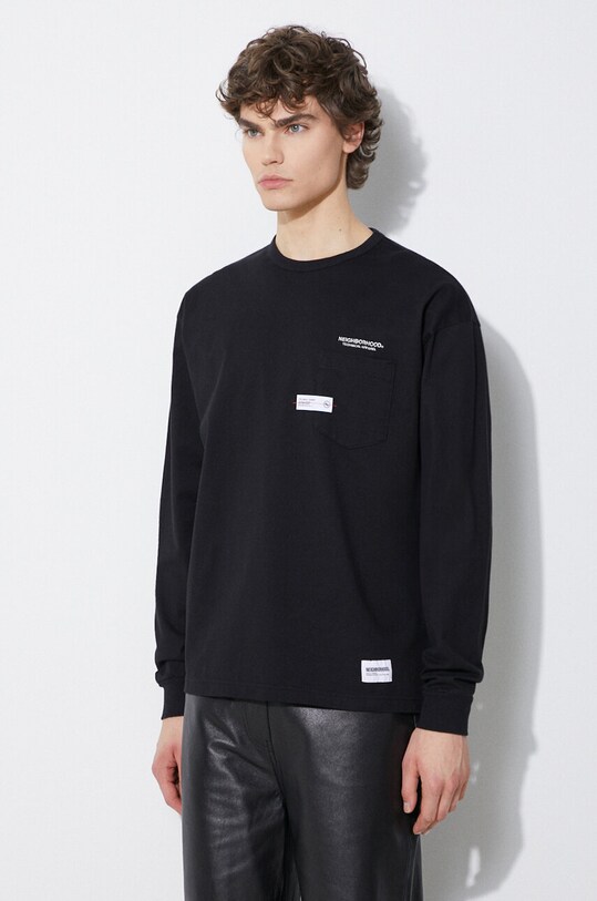 NEIGHBORHOOD cotton longsleeve top Classic-P Crewneck black 241FPNH.CSM05