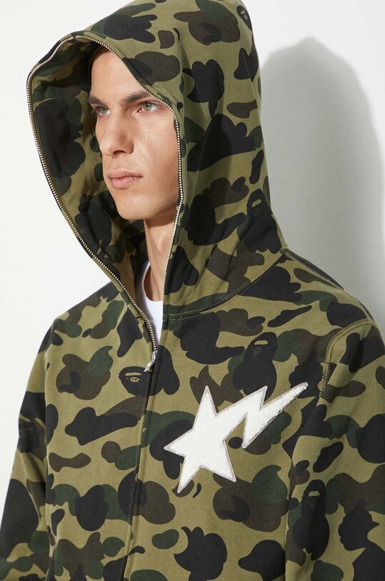 Одяг Бавовняна кофта A Bathing Ape 1St Camo Full Zip Hoodie 1J80115001 зелений