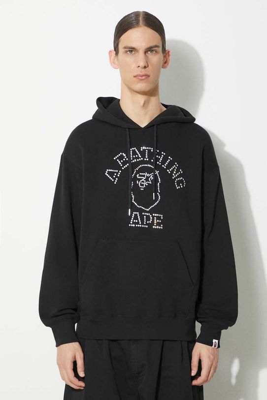 A Bathing Ape bluza Rhinestone College Pullover Hoodie z kapturem czarny 1K30114306