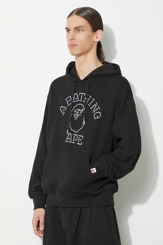 Кофта A Bathing Ape Rhinestone College Pullover Hoodie чёрный 1K30114306
