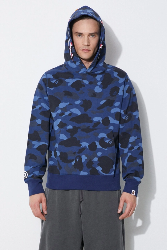 A Bathing Ape cotton sweatshirt Color Camo Shark Pullover Hoodie cotton navy 1K30114002