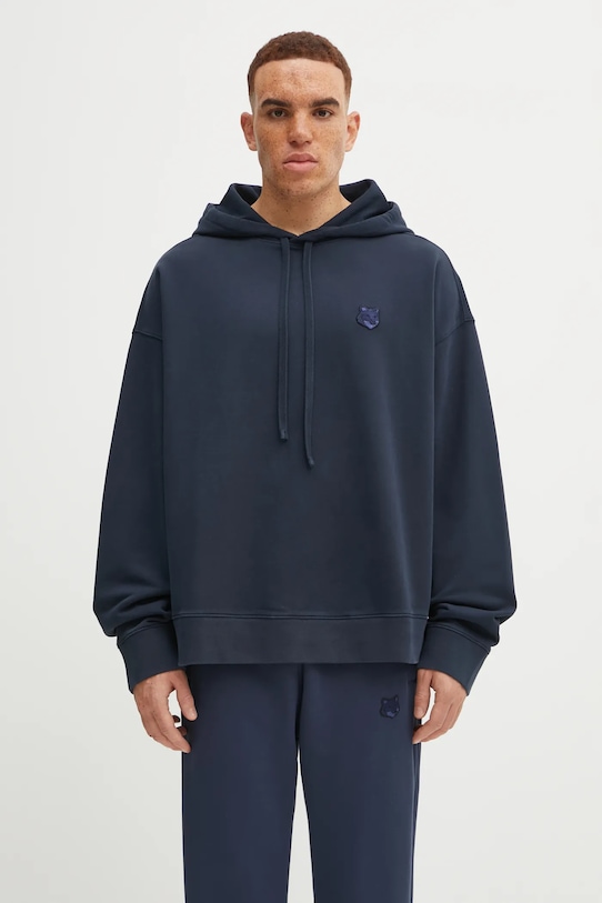 Бавовняна кофта Maison Kitsuné Bold Fox Head Patch Oversize Hoodie темно-синій LM00705KM0001