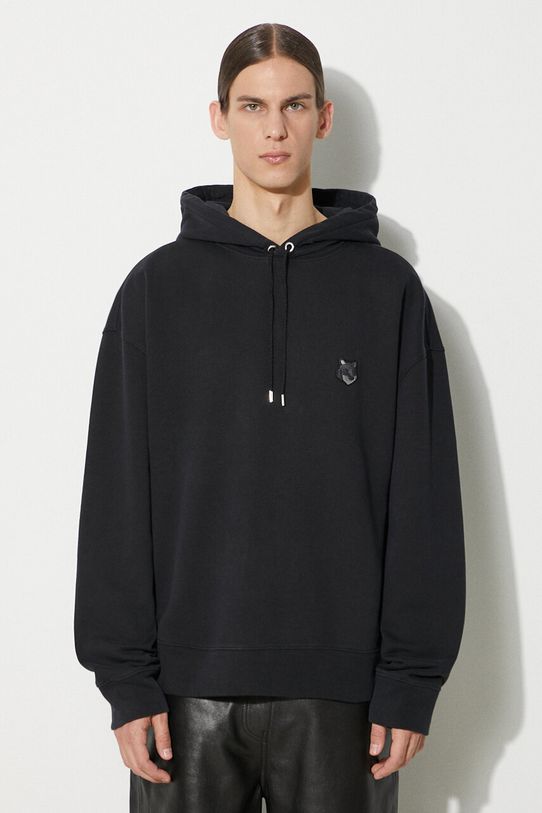 Maison Kitsuné felpa in cotone Bold Fox Head Patch Oversize Hoodie semplice nero LM00705KM0001