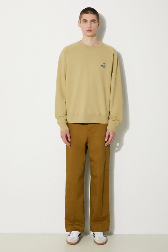 Bavlnená mikina Maison Kitsuné Bold Fox Head Patch Oversize Sweatshirt MM00304KM0001 béžová AA00
