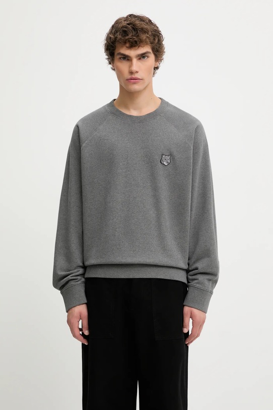 Maison Kitsuné hanorac de bumbac Bold Fox Head Patch Oversize Sweatshirt uni gri MM00304KM0001