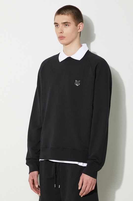Maison Kitsuné hanorac de bumbac Bold Fox Head Patch Oversize Sweatshirt negru MM00304KM0001