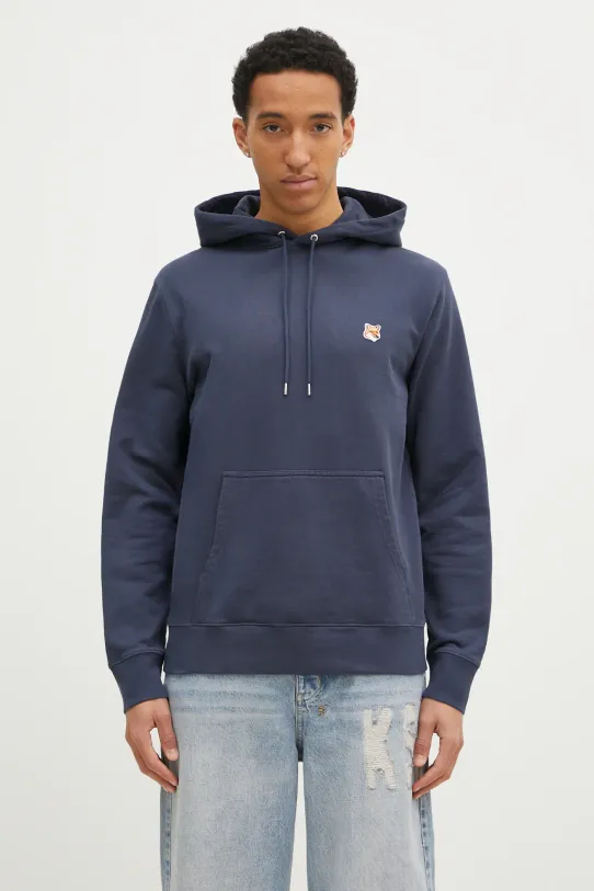 Хлопковая кофта Maison Kitsuné Fox Head Patch Regular Hoodie тёмно-синий LM00702KM0001