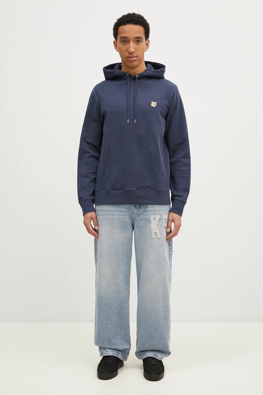 Хлопковая кофта Maison Kitsuné Fox Head Patch Regular Hoodie тёмно-синий LM00702KM0001