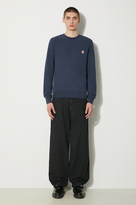 Bavlněná mikina Maison Kitsuné Fox Head Patch Regular Sweatshirt LM00301KM0001 námořnická modř AW24