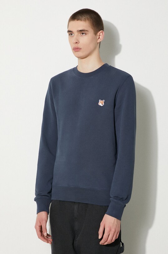 Хлопковая кофта Maison Kitsuné Fox Head Patch Regular Sweatshirt тёмно-синий LM00301KM0001
