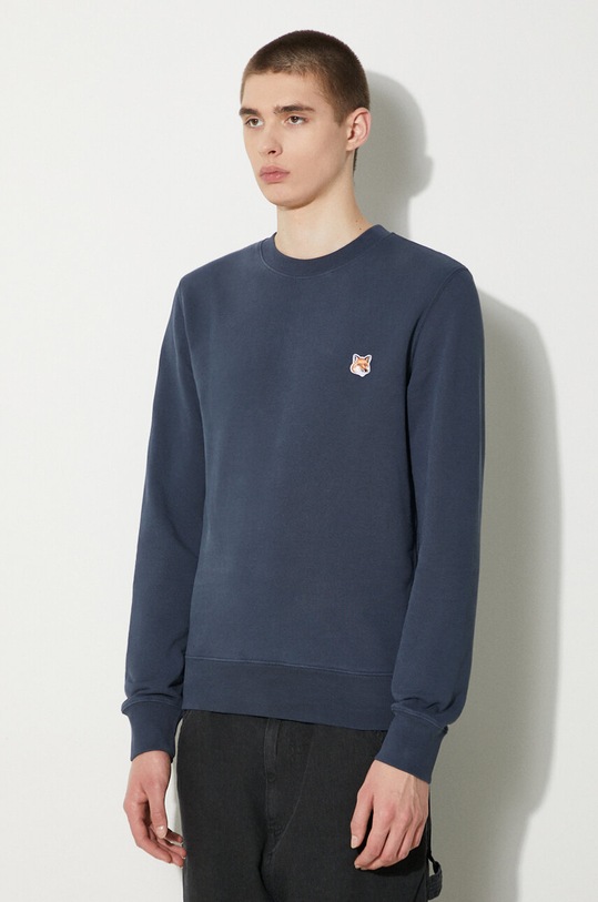 Bavlněná mikina Maison Kitsuné Fox Head Patch Regular Sweatshirt námořnická modř LM00301KM0001