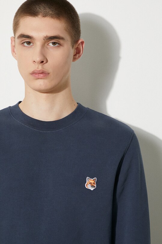 Хлопковая кофта Maison Kitsuné Fox Head Patch Regular Sweatshirt LM00301KM0001 тёмно-синий