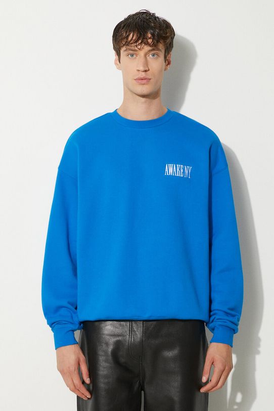 Awake NY pamut melegítőfelső Awake Crewneck pamut kék SP24.CN002