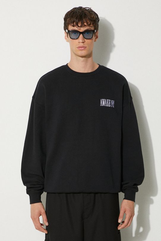 Awake NY pamut melegítőfelső Awake Crewneck pamut fekete SP24.CN002