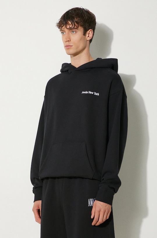 Bavlnená mikina Awake NY Serif Hoodie čierna SP24.HD003