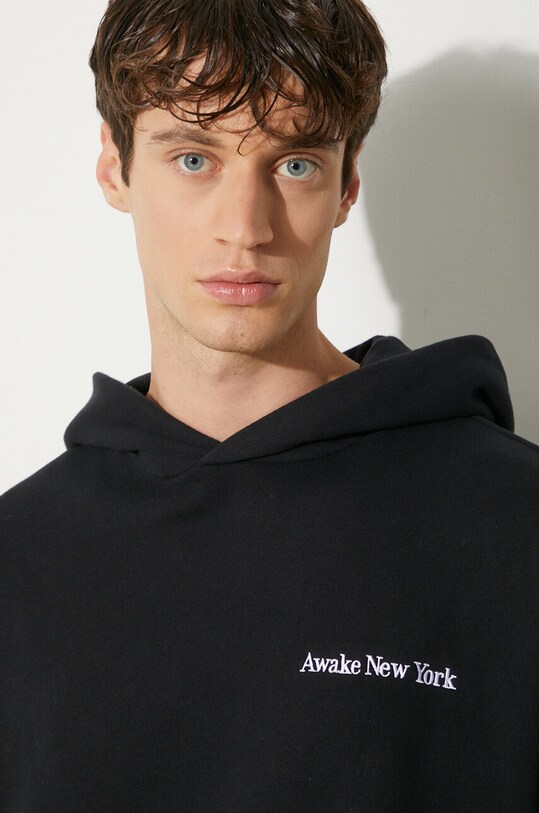Bavlnená mikina Awake NY Serif Hoodie SP24.HD003 čierna