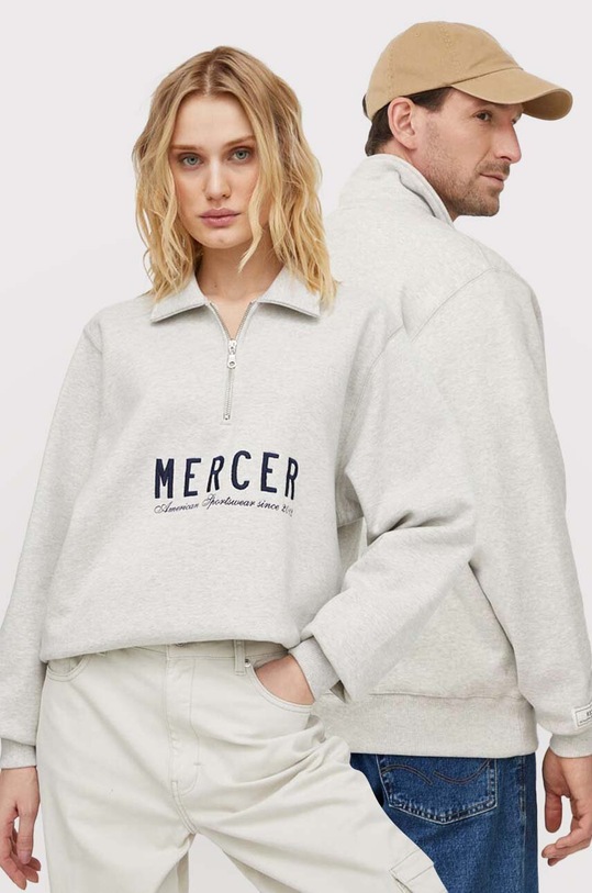 The Mercer Brand bluza bawełniana The Quarter Zip nadruk szary MEAP241007