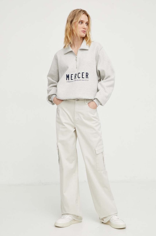 Odzież The Mercer Brand bluza bawełniana The Quarter Zip MEAP241007 szary