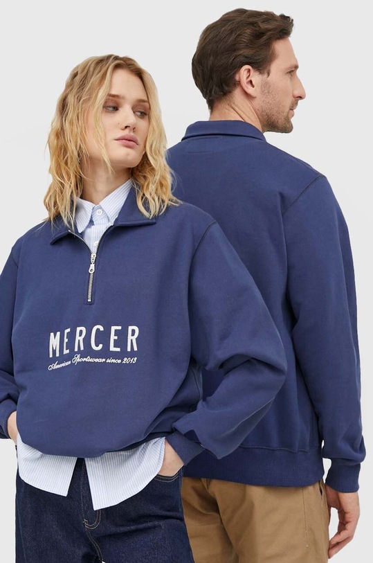 The Mercer Brand bluza bawełniana The Quarter Zip nadruk granatowy MEAP241007