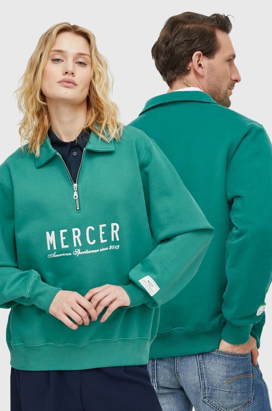 The Mercer Brand bluza bawełniana The Quarter Zip nadruk zielony MEAP241007