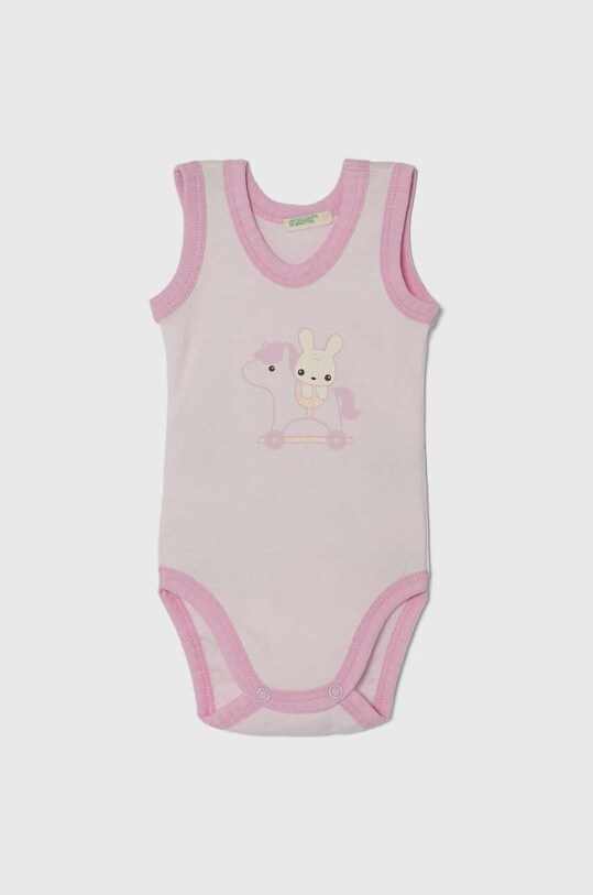 United Colors of Benetton body bawełniane niemowlęce 2-pack 3GI70B00M.W.Seasonal różowy SS24