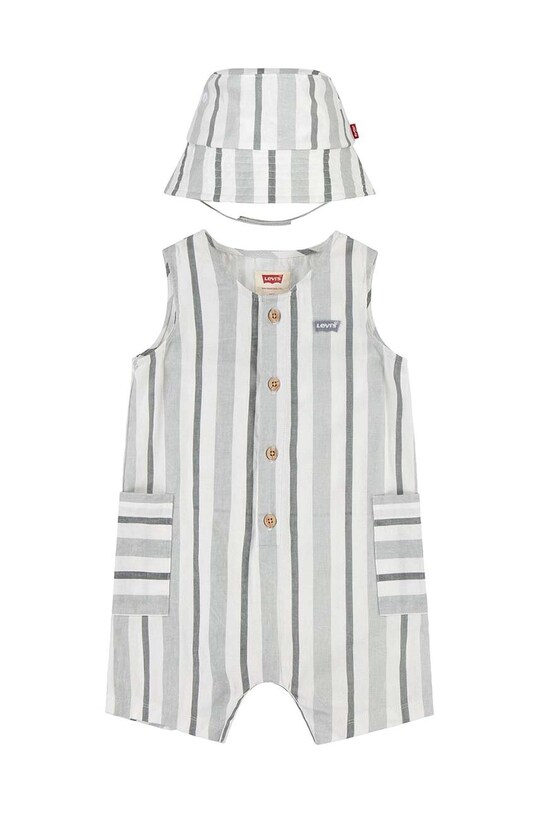 Levi's salopete pentru copii din amestec de in LVB STRIPE ROMPER & BUCKET HAT gri 6EK230