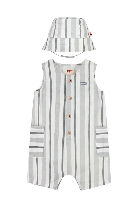 Levi's baba nadrág vászonkeverékből LVB STRIPE ROMPER & BUCKET HAT szürke 6EK230