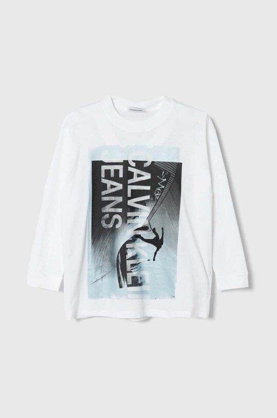 Calvin Klein Jeans longsleeve bawełniany dziecięcy nadruk biały IB0IB01987.PPYH