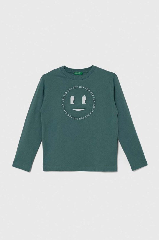 United Colors of Benetton longsleeve din bumbac pentru copii print turcoaz 3096C10HC.G.Seasonal