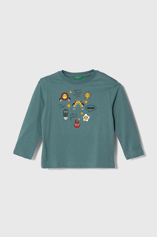 United Colors of Benetton longsleeve bawełniany dziecięcy nadruk turkusowy 3096G10DK.P.Seasonal