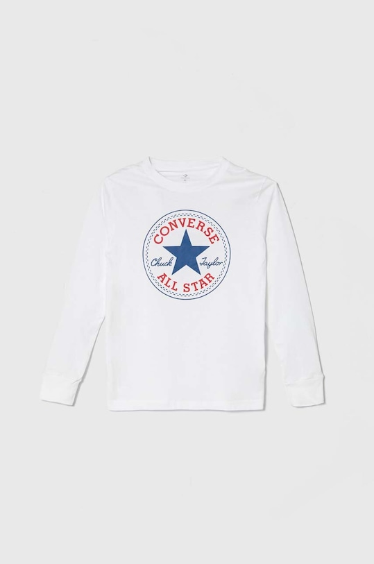 Bavlnené tričko s dlhým rukávom Converse bavlna biela 966243
