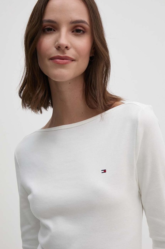 Βαμβακερή μπλούζα με μακριά μανίκια Tommy Hilfiger λευκό WW0WW40589