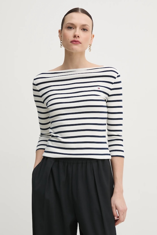 Бавовняний лонгслів Tommy Hilfiger бавовна білий WW0WW40589