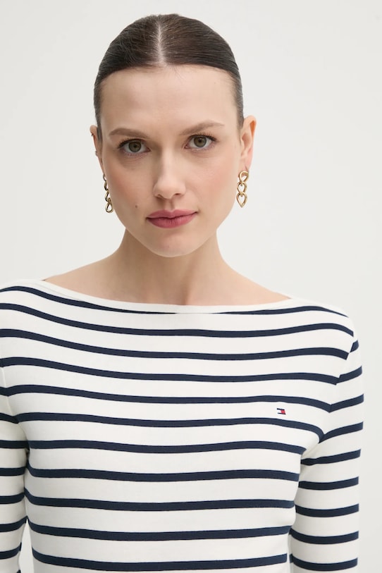 Бавовняний лонгслів Tommy Hilfiger білий WW0WW40589
