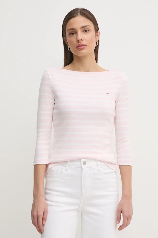 Хлопковый лонгслив Tommy Hilfiger хлопок розовый WW0WW40589