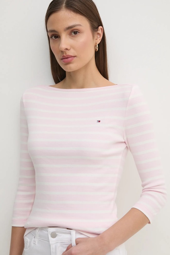 Хлопковый лонгслив Tommy Hilfiger розовый WW0WW40589