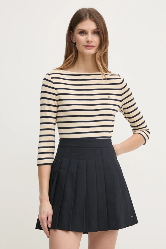 Бавовняний лонгслів Tommy Hilfiger бежевий WW0WW40589