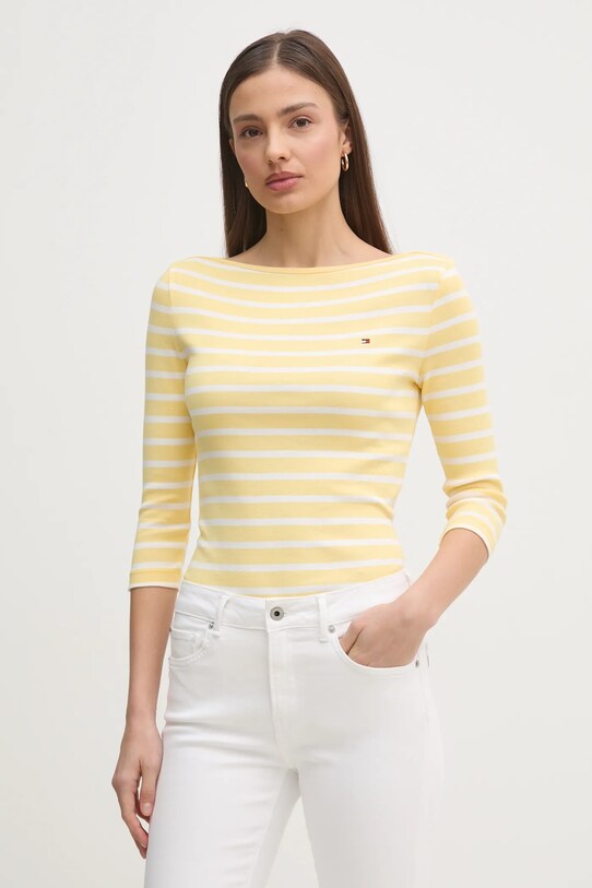 Бавовняний лонгслів Tommy Hilfiger бавовна жовтий WW0WW40589