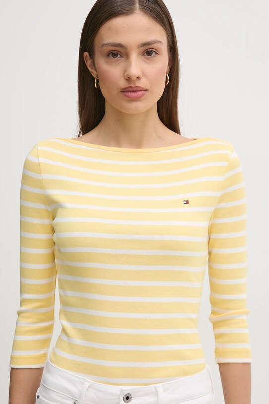 Бавовняний лонгслів Tommy Hilfiger жовтий WW0WW40589