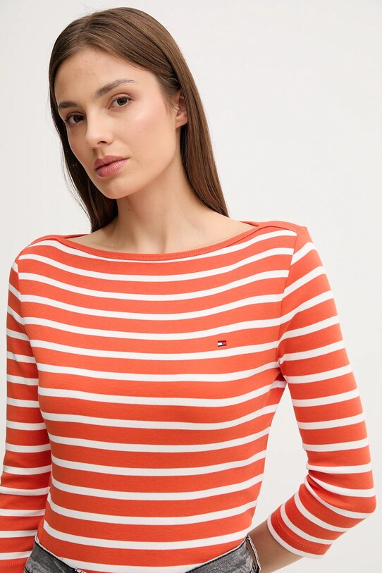 Бавовняний лонгслів Tommy Hilfiger помаранчевий WW0WW40589
